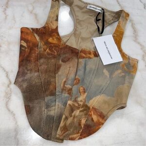 Maniere De Voir Beige and Brown Baroque-Print Corset Top